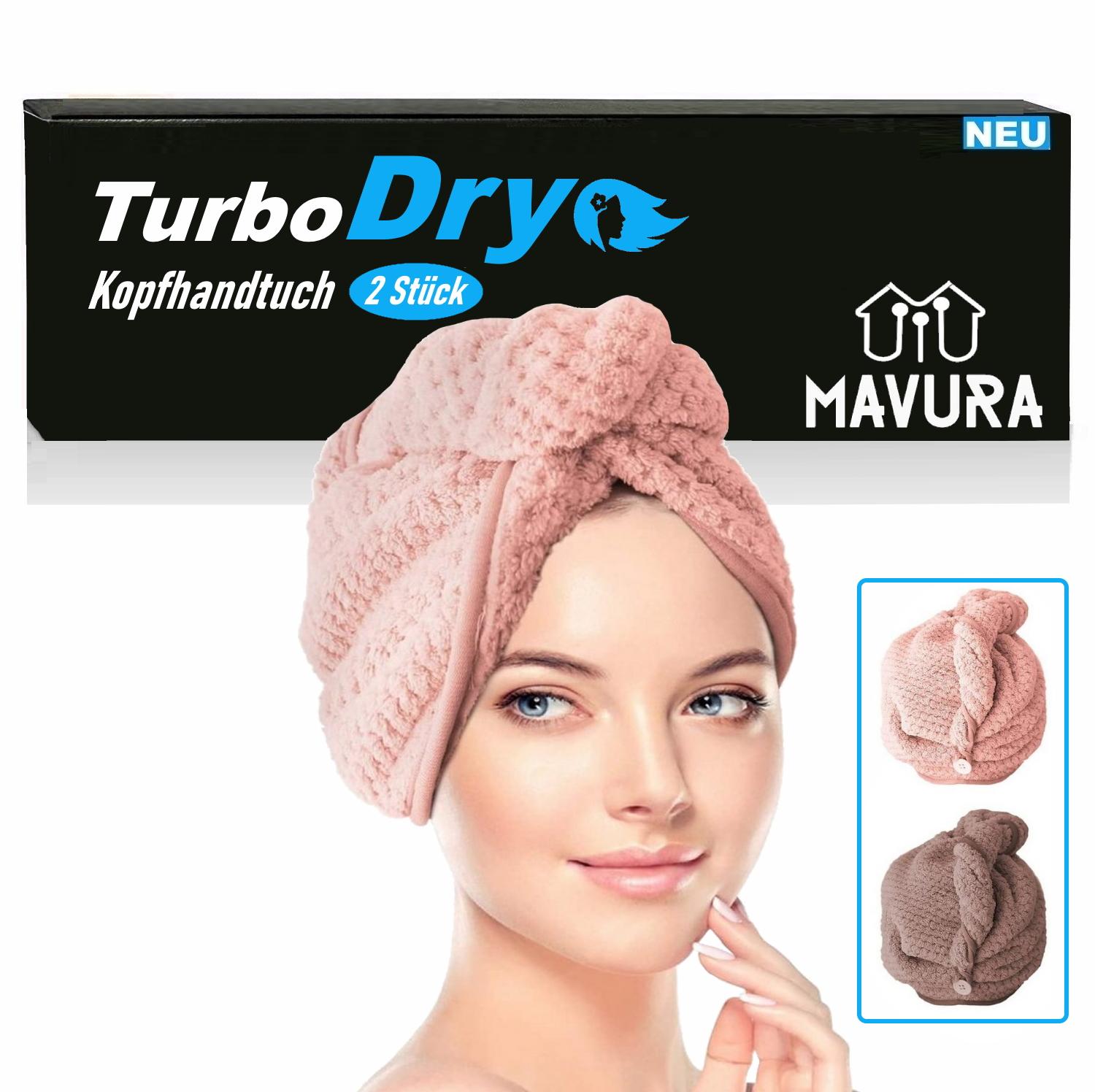 TurboDry Hair Turban Towel with Button Head Towel Hair Drying Towel 2-pack
