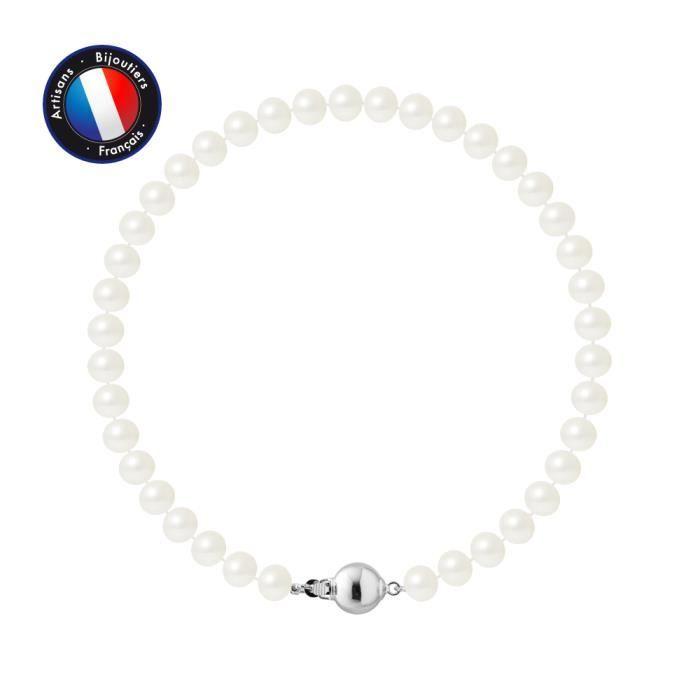 Bracelet - PERLINEA - Genuine Freshwater Cultured Pearl 5-6 Mm - 925 Silver - Ball Clasp - 18 Cm