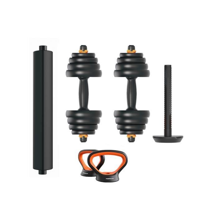 Xiaomi Fed V2 30 Kg Dumbbell + Barbell + Kettlebell Kit - Black/Orange - One Size