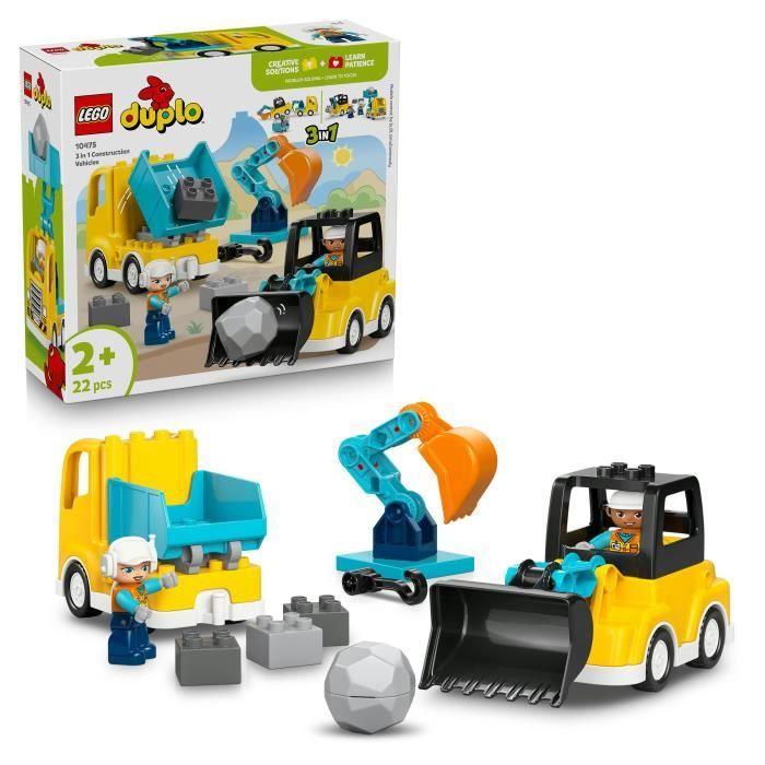LEGO DUPLO My Town 10475 3-in-1 Construction Vehicles - Interactive Game for Ages 2+