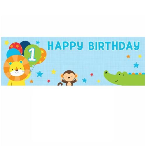 Creative Party One Is Fun Plastic Zoo Animals 1st Birthday Banner With Stickers