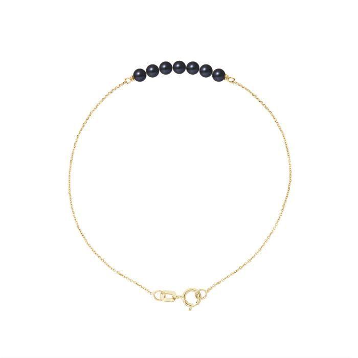 Bracelet - PERLINEA - 7 Freshwater Cultured Pearls - Yellow Gold - Length 18 Cm - Black Tahiti