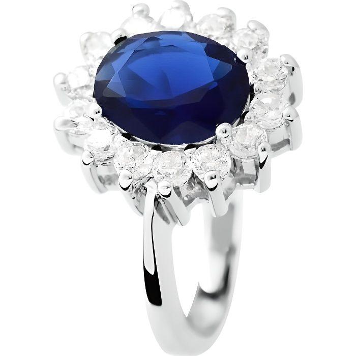 LOVA LOLA VAN DER KEEN - Princess Diana Sapphire Ring - Adjustable Size - Synthetic Sapphire, Cubic Zirconia and 925 Silver - Bi