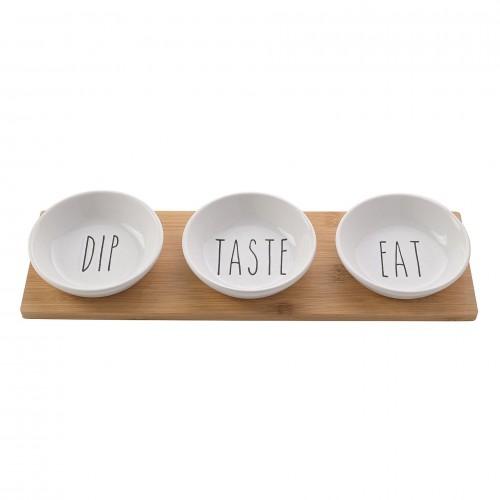 Hestia Set Of 3 Snack Bowls On A Wooden Tray
