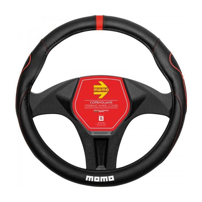 Supergrip Steering Wheel Cover - Momo - Black/Red - 36.5-37.9 Cm - Soft PVC - Perfect Grip - Raised Inserts