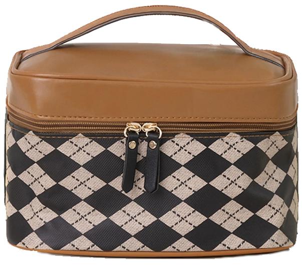 Luxury Checkered Cosmetic Travel Bag by NEED4YOU – Stylish Makeup Organizer, 21.5cm
