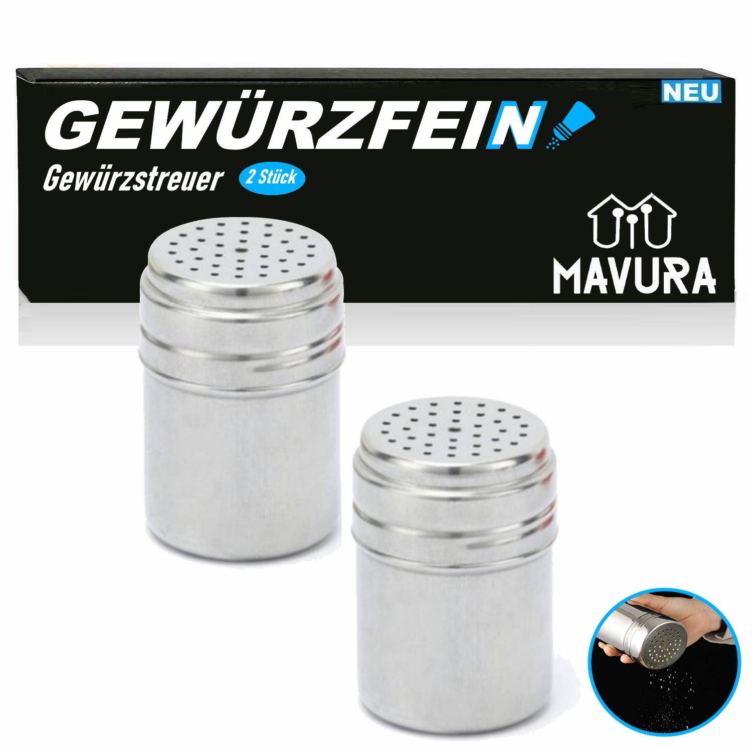 GEWÜRZFEIN Spice Shaker Stainless Steel Pepper Cocoa Sugar Spice Shaker [2 Pieces]