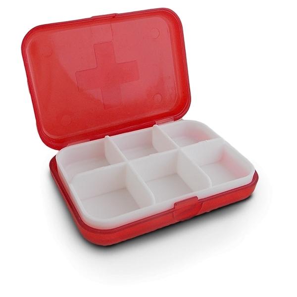 Rectangular Box with 6 Compartments for Storage of Medicines Blue