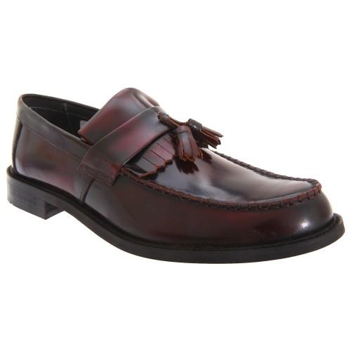 Roamers Mens Toggle Saddle Hi-Shine Leather Loafers