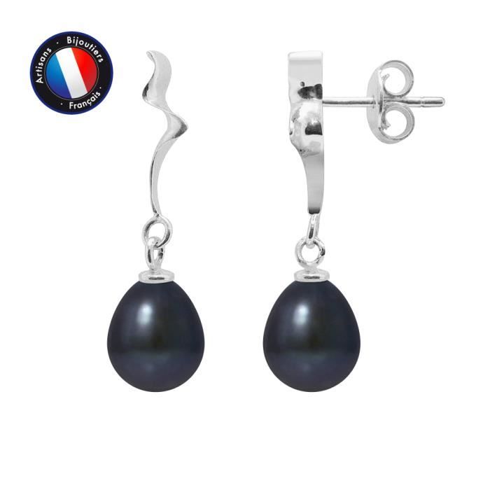 Earrings - PERLINEA - Ribbon - Black Tahiti Cultured Pearls - White Gold - Woman