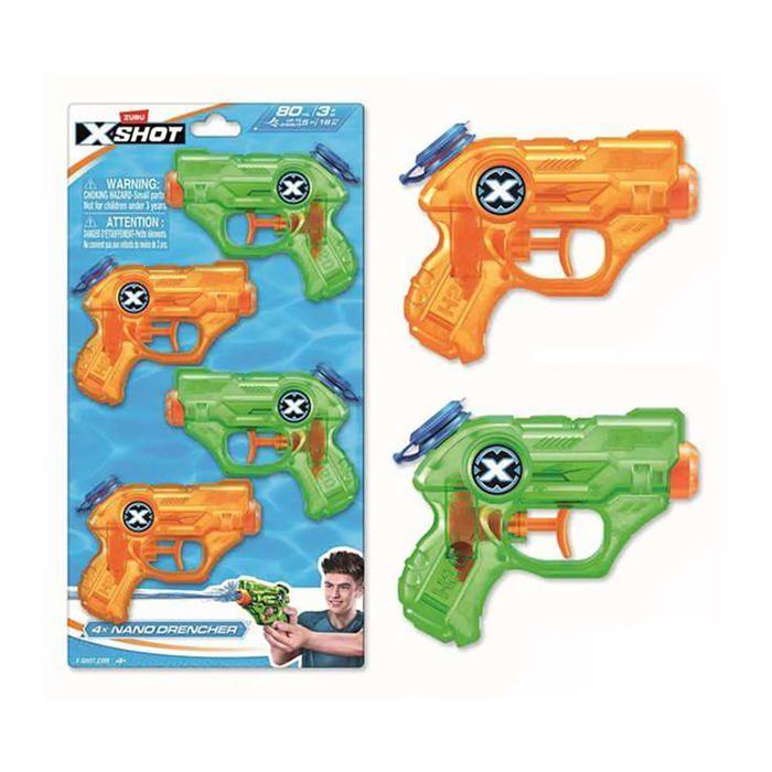 Water Gun - XSHOT - Set of 4 - Nano Drencher - Rubber - 1.42x7.87x14.96 Inches - Lightweight - For Boys