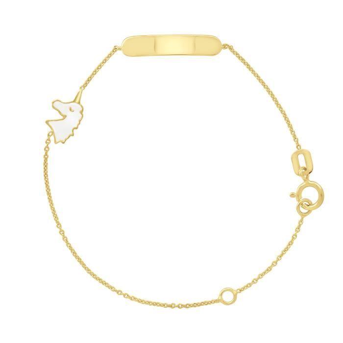 Children's Bracelet - LÉA &; ARTHUR - Unicorn Model - Yellow Gold 375 - Curb Link - Adjustable Length