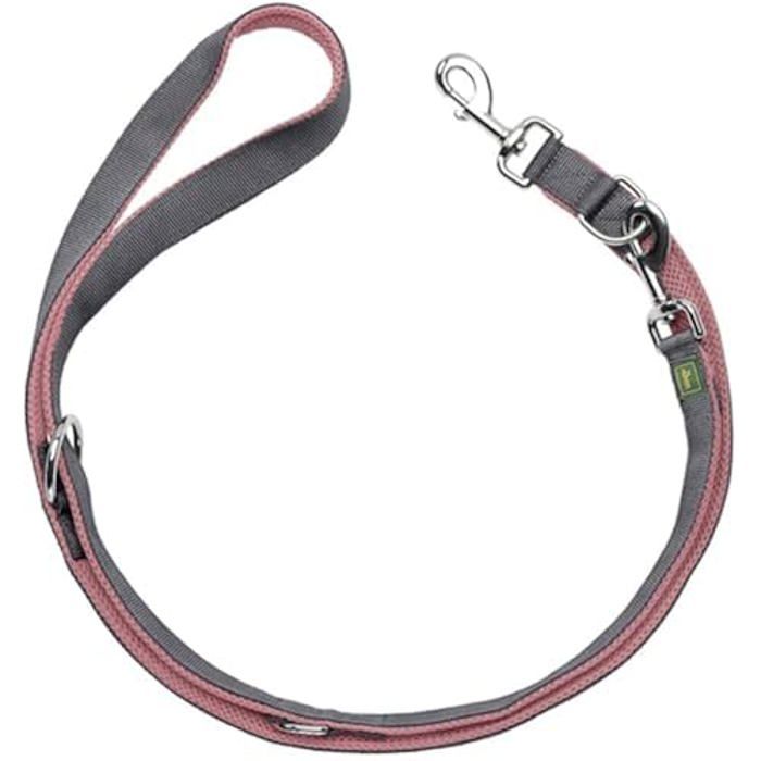 Adjustable Dog Leash - HUNTER - Maldon - Old Rose/grey - 15 Mm X 200 Cm - Multi-position
