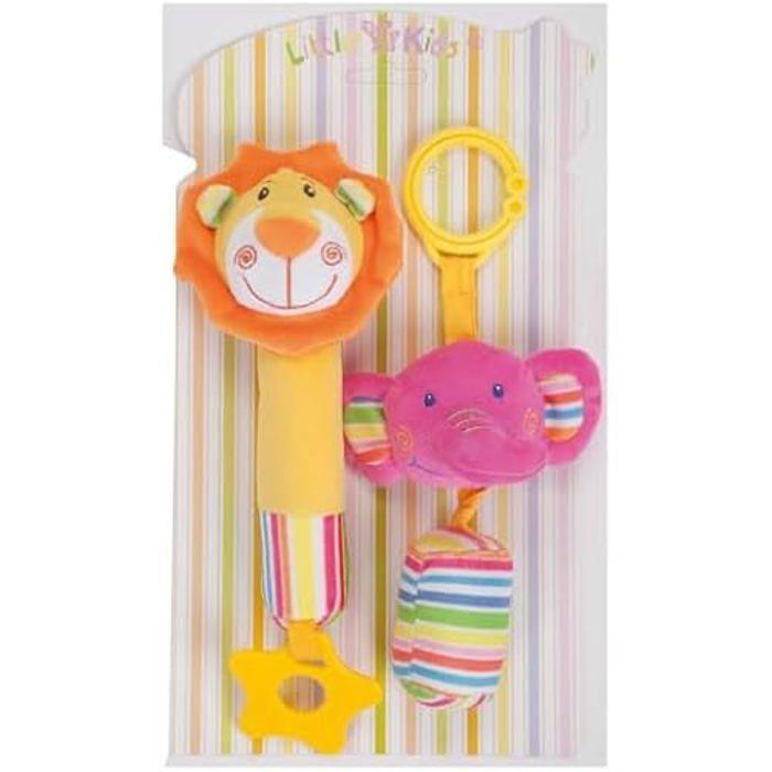Creaciones Llopis Hello-Kitty Llopis – Blister Pito C/teething Ring and Rings Leon-elejante 18 Cm, Multicolor (25277)