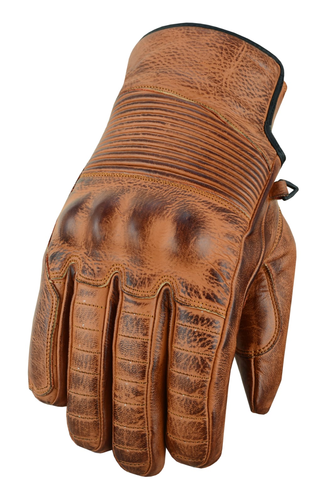 Brown Waxed Leather Motorcycle Glove Cowhide Elasticized Classic Distressed
