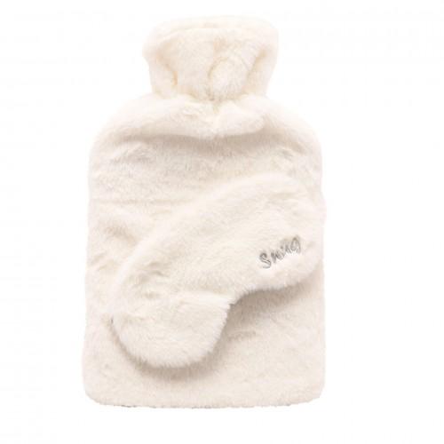 Sophia Layers Snug 1.7L Hot Water Bottle & Eye Mask Set - White