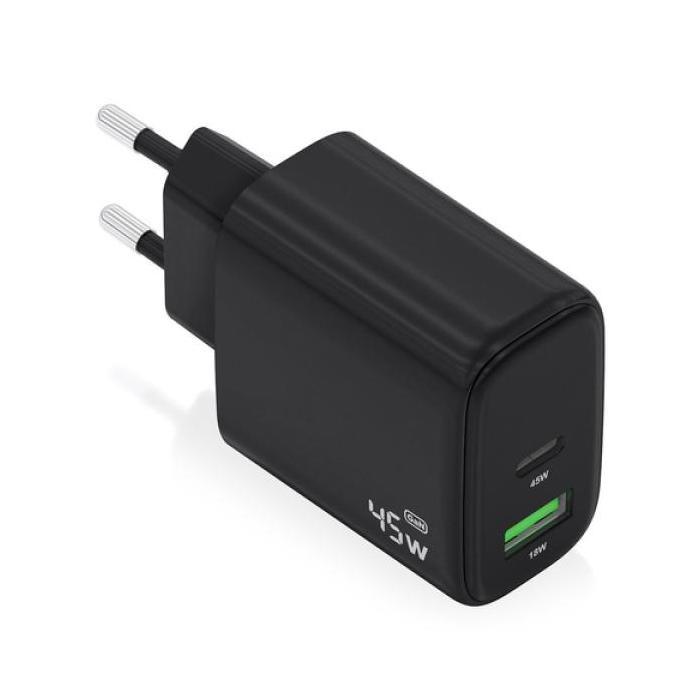 GaN Wall Charger Aisens A110-0972- 1xUSB Type-C- 1xUSB- 45W- Black
