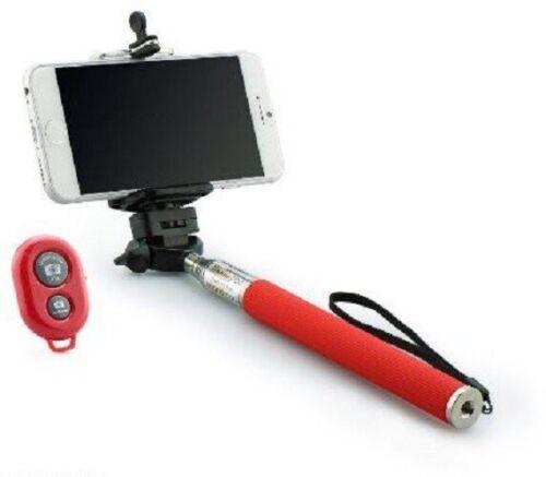 RED SELFIE POLE WITH BLUETOOTH BUTTON