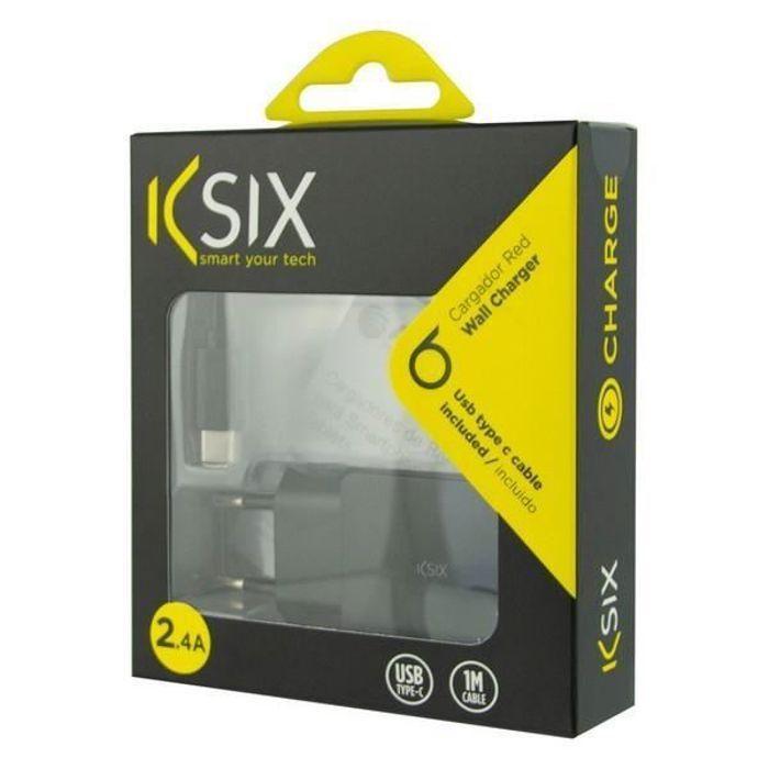 Wall Charger - KSIX - USB A To USB C - Color Black - 1m - 5V 2.4A