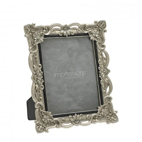 Impressions Antique Silver Floral Resin Frame w/Crystals 6x8