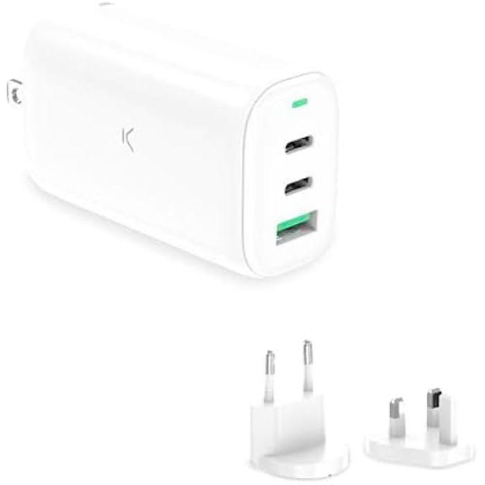 Ksix GAN 65W Multiport Network Charger, PPS, Power Delivery, Ultra Fast Charging, US+EU+UK Connectors, White