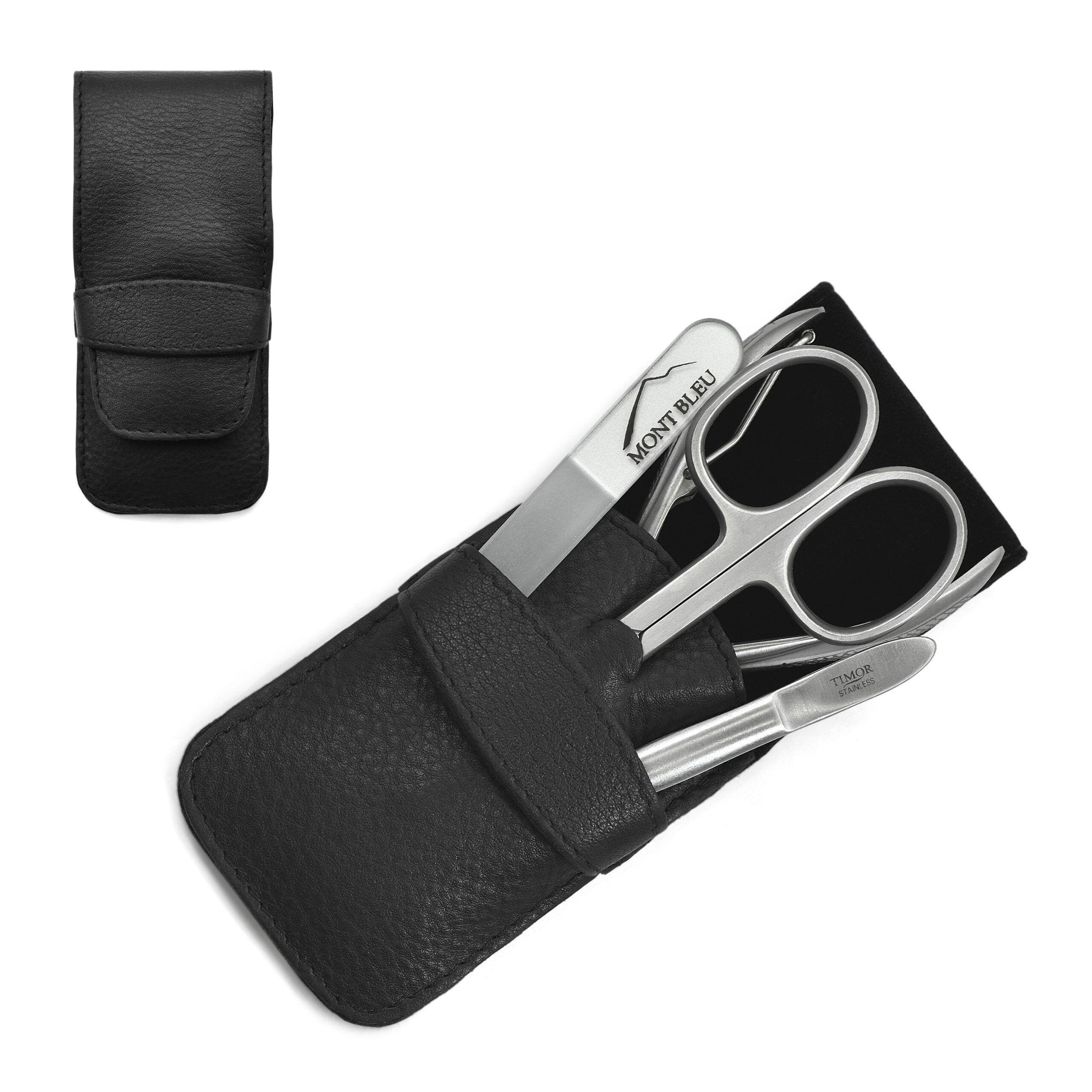 Giesen & Forsthoff's Timor 4-piece Gents' Manicure Set with Nail Pliers In Black Leather Case