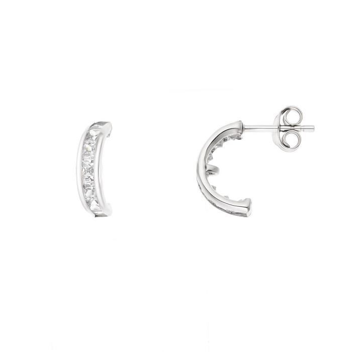 LOVA LOLA VAN DER KEEN - Earrings - Half Hoops - Synthetic Diamond - Sterling Silver 925 Thousandths - Women's Jewel