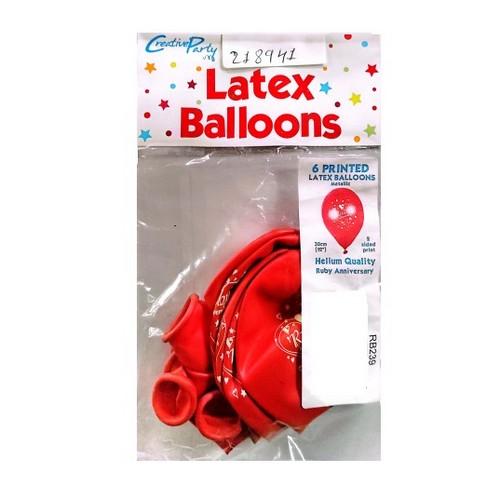 Creative Party Latex Printed 40th Anniversary Balloons (Pack of 6)