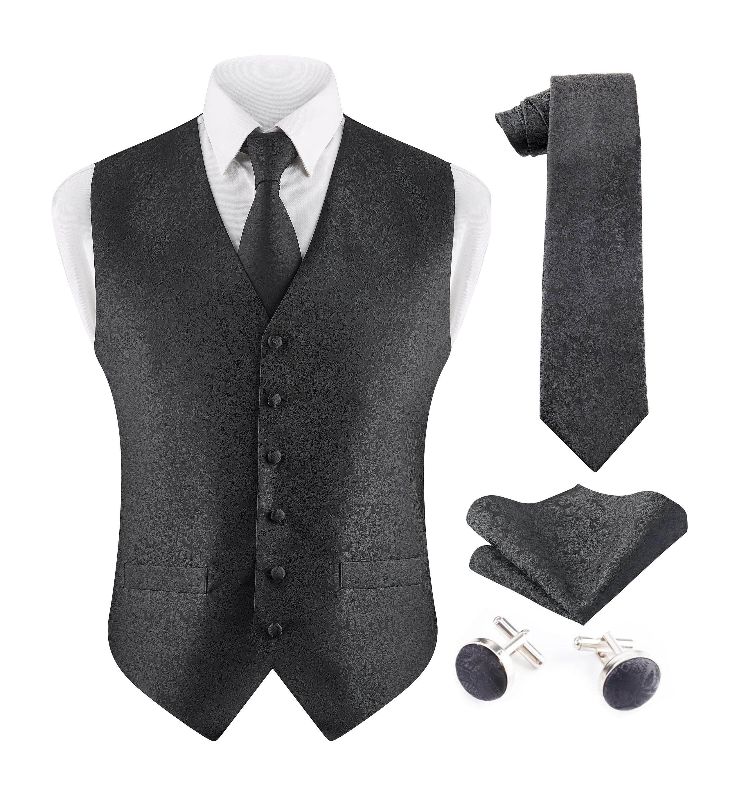 Mens Formal Wedding Waistcoat Paisley Floral Suit Vest Slim Tuxedo Silk Tie Set