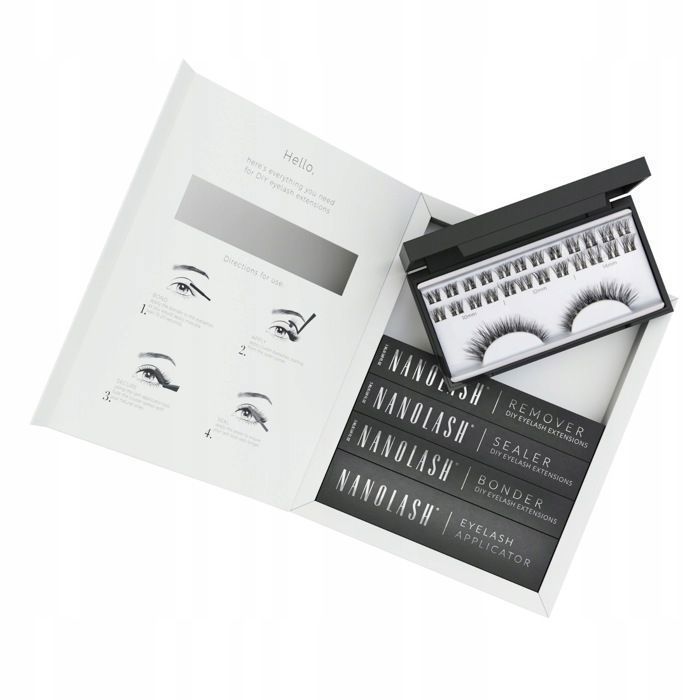 False Eyelashes - Nanolash - Starter Kit - Home Application - Black Color - Cluster Extensions