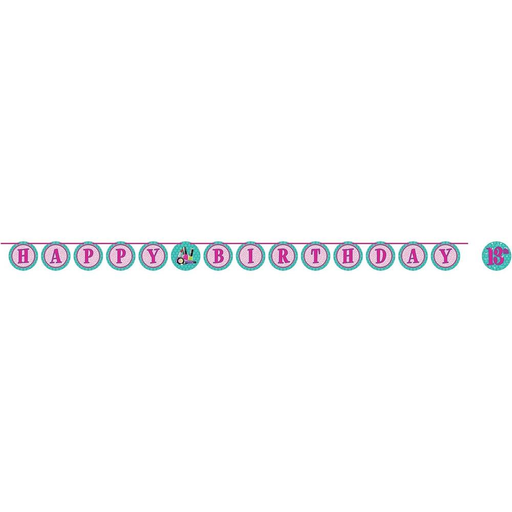 Creative Party Spa Theme Ribbon Happy Birthday Banner With Stickers