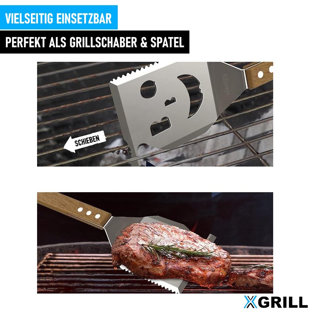 XGRILL 5 In 1 Grill Spatula for Barbecue Multifunctional Grill Cutlery Wooden Handle