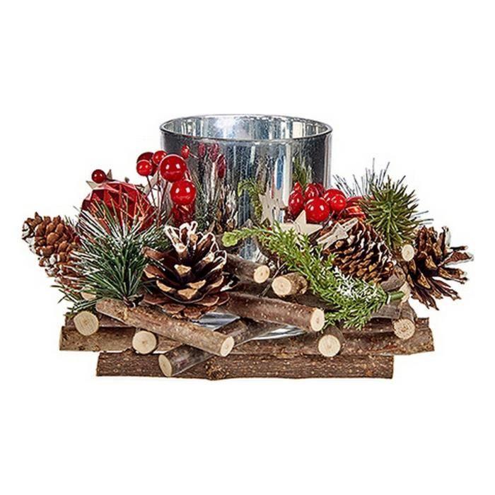 Candle Holder - Christmas - Natural, Red, Silver - 20 X 11 X 20 Cm - Interior Decoration