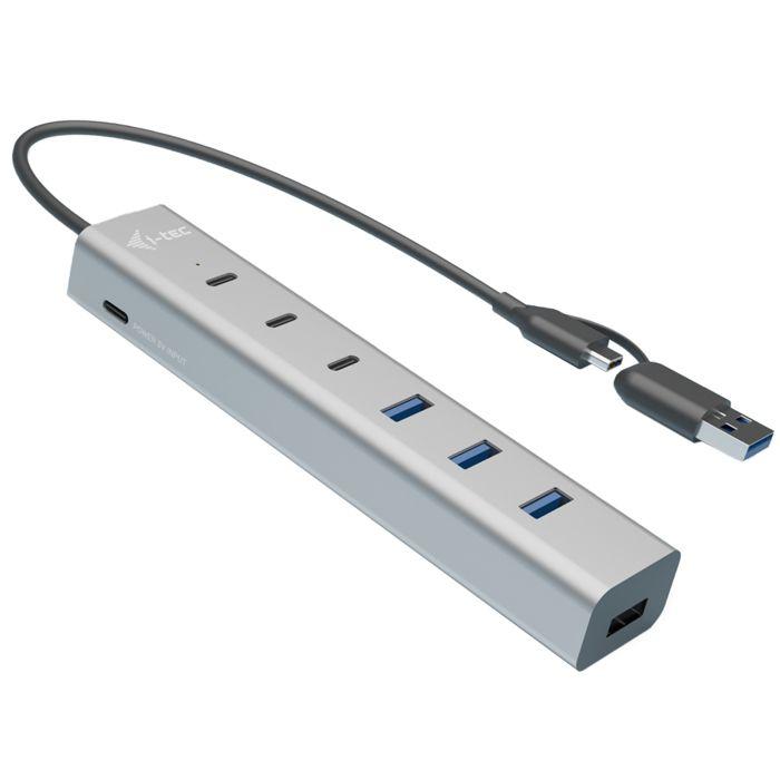 USB HUB - I-TEC - 7 Ports - USB-C 3.2 Gen. 1 - USB-A 3.2 Gen. 1 - Gray Metal