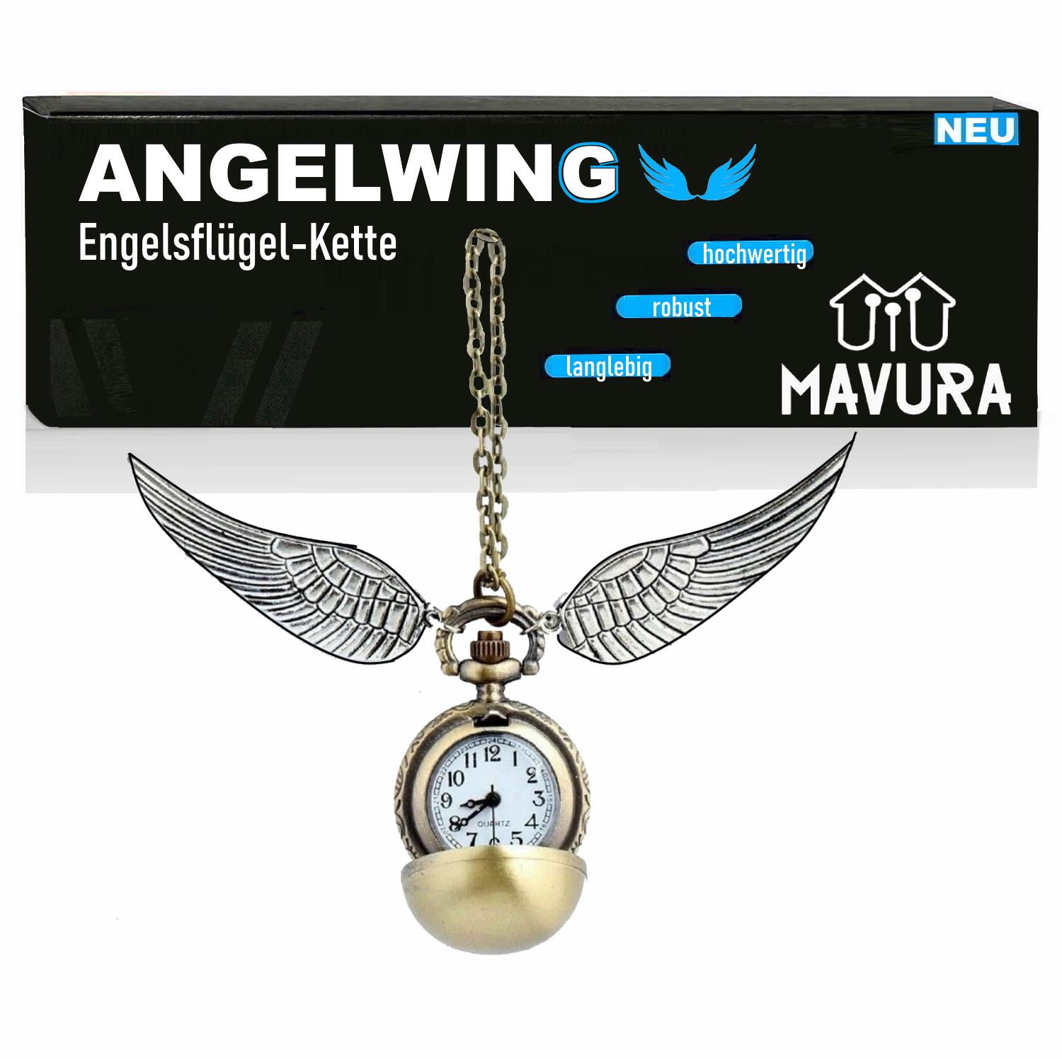 ANGELWING Angel Wings Necklace Golden Snitch Pendant with Wings & Clock Medallion