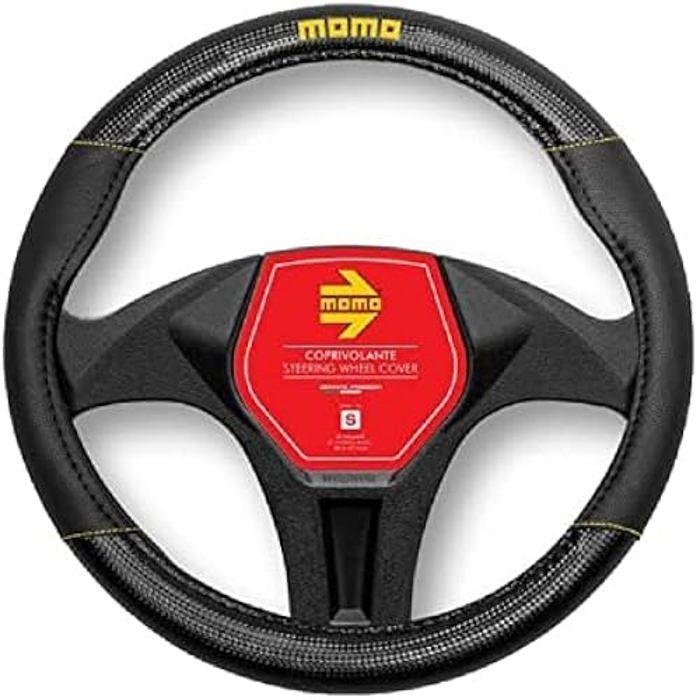 Steering Wheel Cover - MOMO - Carbon Black and Yellow - Universal - Non-slip - Comfortable