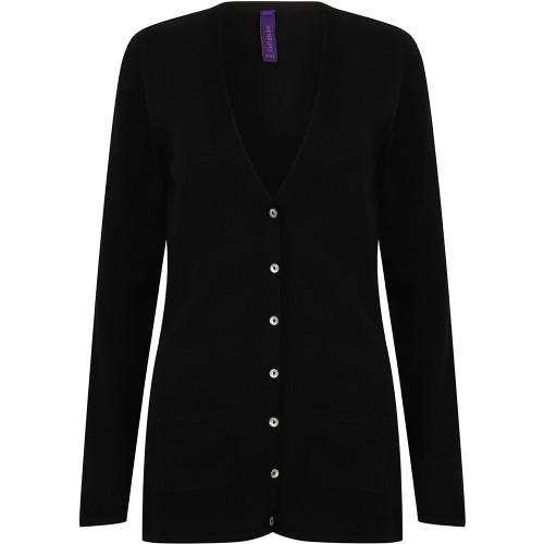 Henbury Ladies/Womens V-Neck Button Fine Knit Cardigan