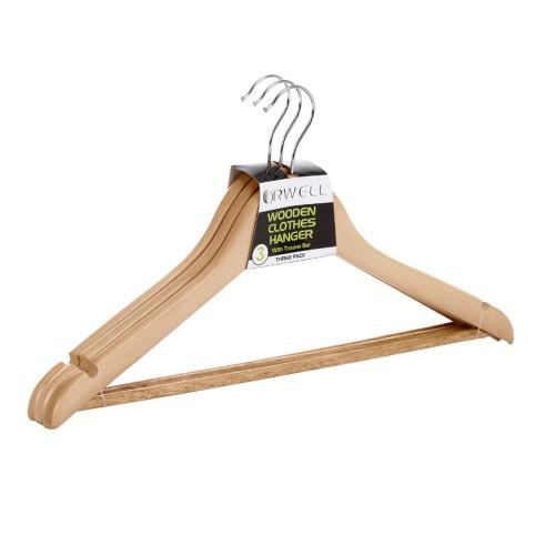 Orwell Wooden Wishbone Hanger with Trouser Bar 3pk