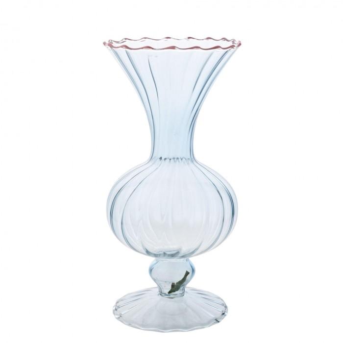 Hestia Ribbed Vase with Pink Trim