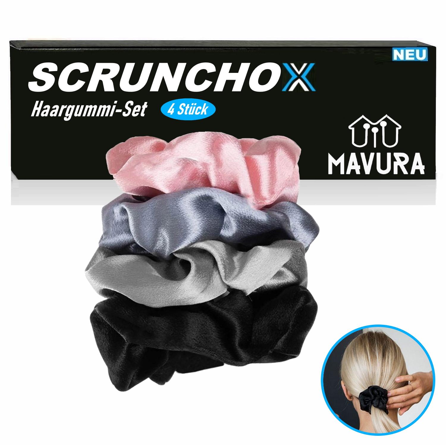 SCRUNCHOX Set of Ponytail Holders, Hair Bands, Hair Ties, Ponytail Holders, Ponytail Bands, 4 Pieces