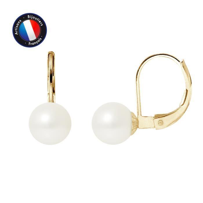Earrings - PERLINEA - Sleepers - Cultured Pearls 7-8 Mm - Yellow Gold - AAA+
