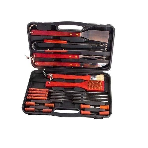 Case 18 Utensils Barbecue Stainless Steel and Wood BBQ