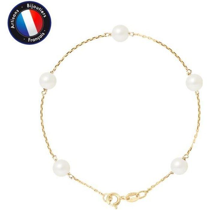 Bracelet - PERLINEA - 5 Freshwater Cultured Pearls 6-7 Mm - Yellow Gold - Quality AAA+ - Woman