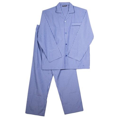 Keanu Mens Striped Woven Chest Pocket Straight Leg Long Pyjama Set