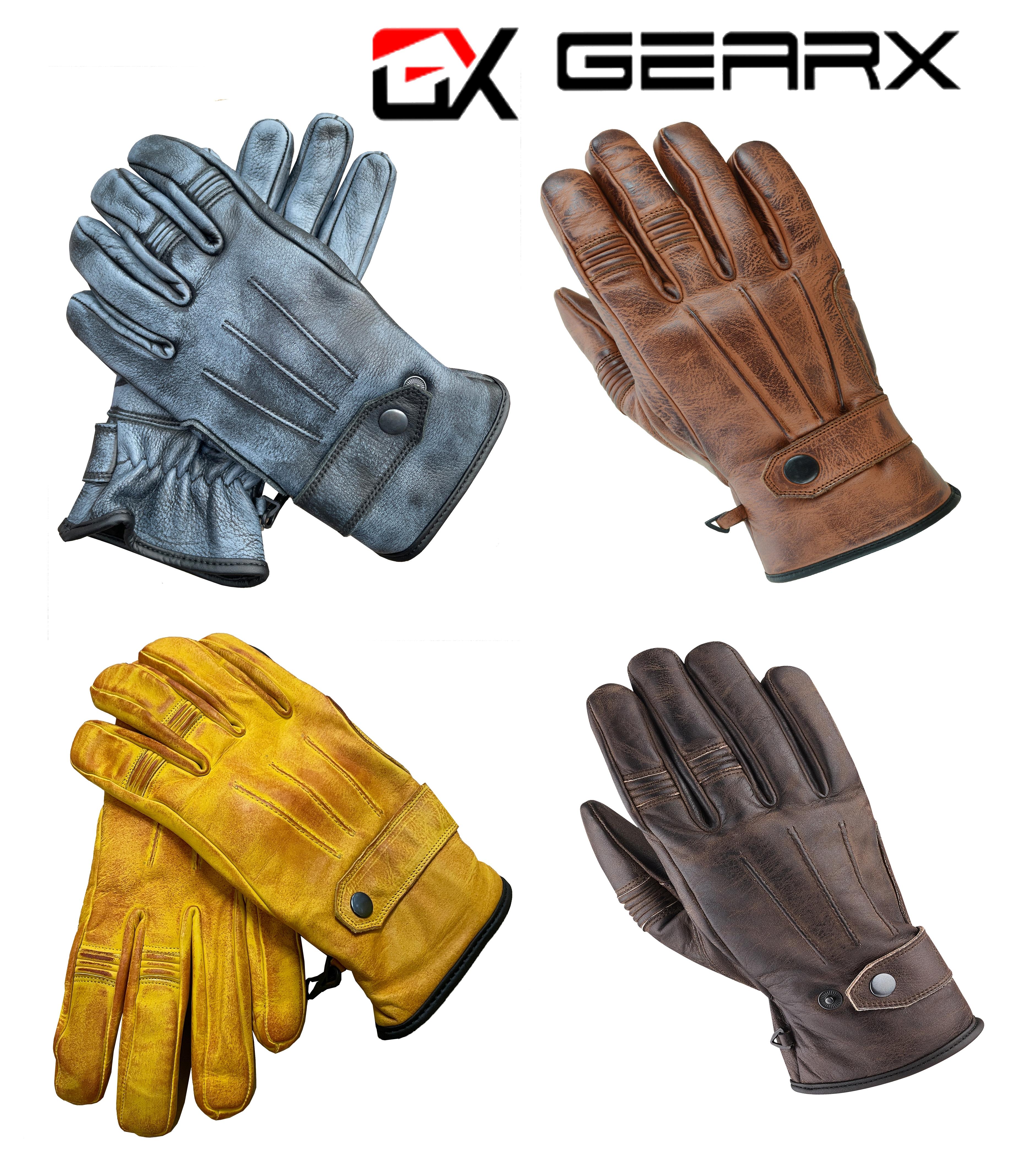 Mens Distressed Aniline Leather Gloves Brown Vintage Classic Motorcycle Fashion Gloves Cowhide