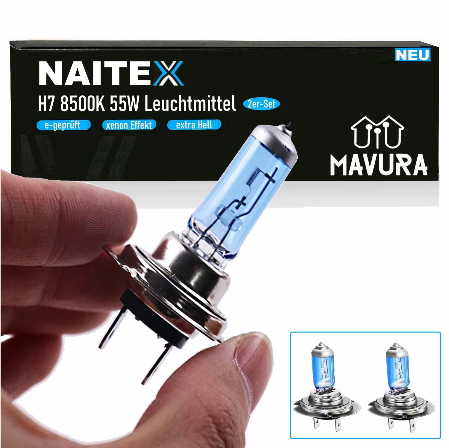 NAITEX Super White H7 8500K 55W Halogen Lamps Xenon Look Effect Bulbs Lights