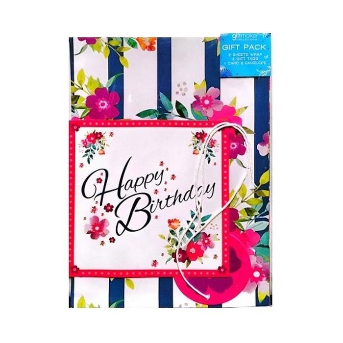 Giftmaker Floral Happy Birthday Gift Wrap And Card Set
