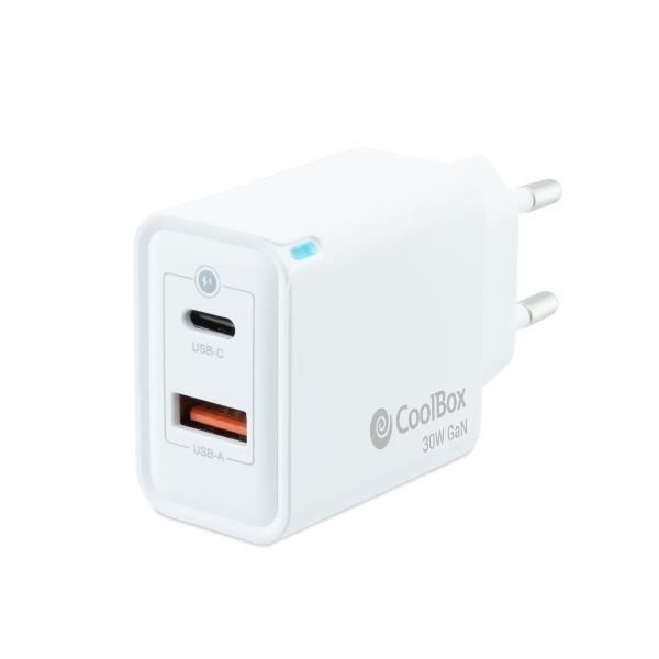 CoolBox Gan 30w Charger - White - 2 USB-C Ports - Universal