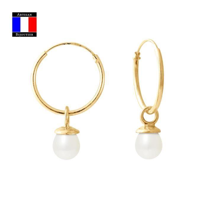 Compagnie Générale Des Perles - Genuine Cultured Pearl Earrings 6-7 Mm 18 Cts Yellow Gold Creole System - Women's Jewelry