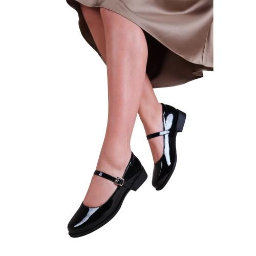 Where's That From Womens/Ladies Kingston Patent Leather Buckle Detail Wide Low Heel Shoes